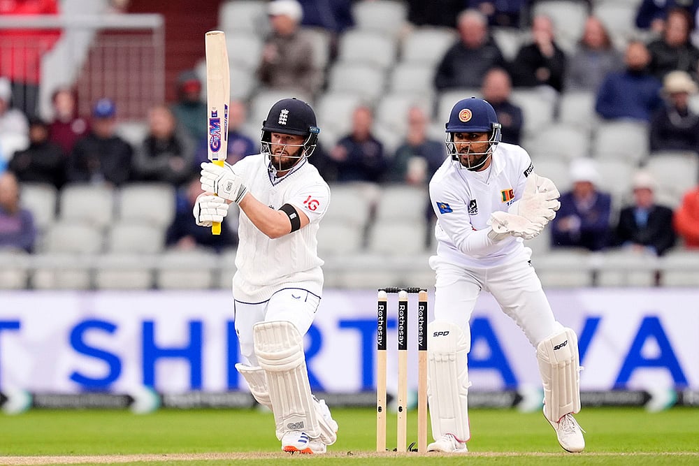 | Photo: Nick Potts/PA via AP : England and Sri Lanka 1st Test Day 1: England's Ben Duckett bats against Sri Lanka